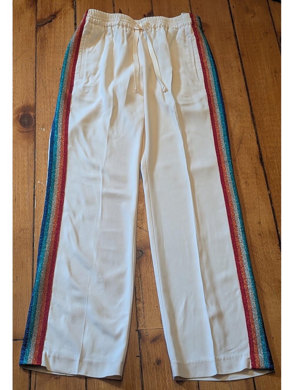 NWT ZADIG & VOLTAIRE POEME CREPE SATIN RAINBOW SIDE STRIPE PANTS | FR 38 US 6